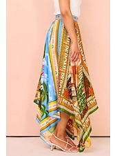 preiswerte Grafische Röcke-Damen Rock Lässig Boho Maxi Mittlere Hüfthöhe Röcke Blumen Druck Asymmetrischer Saum Mikroelastisch Straße Ausgehen Grün Sommer Polyester