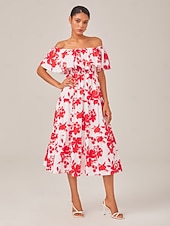 abordables Robes décontractées-Femmes Rouge Été Bateau Bohème Vacances XS S M
