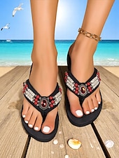 economico Infradito da Vacanza-sandali infradito con perline in stile bohémien da donna – infradito con plateau impreziosite da pietre preziose per vacanze al mare, gite estive e abbigliamento casual