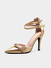economico Pumps Classici-Scarpe con tacco a spillo a punta metallizzata color oro da donna – scarpe da ballo con doppio cinturino per feste tra ragazze e glamour serale