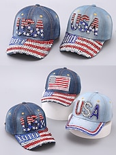 ieftine Pălării de damă-șapcă de baseball din denim cu strass SUA – pălărie strălucitoare cu steag american patriotic pentru femei și bărbați, accesoriu reglabil pentru ținuta de 4 iulie pentru ziua independenței