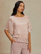 voordelige Elegante topjes-Dames Kanten overhemd Blouse Geklede topjes Chiffon-topjes Effen Kleur Bloemig Grafisch Elegant Stijlvol Basic Halve mouw Flutter mouw Boothals Normale tops Bruiloft gast Werk Dagelijks Asymetrische