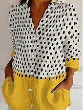 abordables Tops à Rayures et Géométriques pour Femmes-Femmes Chemise Graphique Géométrique À pois Quotidien Élégant Manche Courte manche longue Col de chemise Hauts Réguliers Quotidien Vert cendré Jaune Bleu Violet Été Printemps