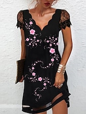abordables Robes fleuries décontractées-Femmes Mini Robe Robe trapèze Occasionnel Extérieur Sortir Plage Coupe régulière Graphique Manche Courte Col en V Blanche Jaune Rose Claire Bleu Été