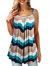 olcso Grafikai bolt Ujjatlan felsők és Camis-Női Camisole Tank Top Csíkos Napi Alkalmi Ujjatlan Pántos Normál felsők Napi Nyomtatott Fekete Arcpír rózsaszín Sötétkék Medence Nyár