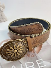 cheap Belt-Women&#039;s Belt PU Light Yellow Light Brown Camel Brown Khaki Waist Belt Street Holiday Floral