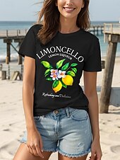 billige Humor og sitater t-skjorte-Dame T skjorte Bomullsskjorte Blomstret Grafisk Bokstaver Årgang Stilfull Fritid Kortermet Crew-hals Rund hals Vanlige topper Daglig Trykt mønster Svart Hvit Grå Sommer Vår