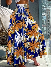 preiswerte Grafische Röcke-Damenrock Maxirock A-Linie Swing Mode Legere Maxirocken Hochtaillierte Blumenmuster Dehnbar Straße Alltag Schwarz Rot Blau Lila Sommer Polyester