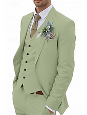 cheap Wedding Suits-Men&#039;s Wedding Linen Suits Sky Blue Sage Summer Solid Colored Tailored Fit 3 Piece Single Breasted One-button