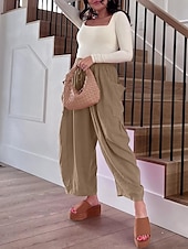 abordables pierna ancha y cintura alta-Pantalones baggy de chinos de pierna ancha para mujer Básicos Casual Largos Cintura alta Sencillos Con bolsillo Cinturilla elástica Cómodos Suaves Confortables Micro-elástico Exterior Calle Diaria