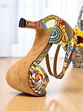 preiswerte Lateinamerikanische Schuhe-Bunte Latein-Tanzsandalen für Damen – offene Absätze mit Boho-Muster für Salsa-, Samba- und Sommerauftritte für Damen