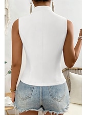 billige Enkel tank topp-Dame linskjorte Bluse Bomull lin vest عادي Fritid Ermeløs V-hals Vanlige topper Daglig Ut på byen Knapper Svart Hvit Champagne Sommer