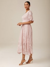 cheap Cocktail Dress-Women&#039;s Maxi Dress Cocktail Dress Wedding Guest Dress Semi Formal Dress A Line Dress Elegant Work Birthday Flutter Sleeve Wedding Guest Cocktail Party Formal Evening Regular Fit Solid Color Plain