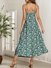 cheap Floral Dress-Women&#039;s Maxi Dress Sundress A Line Dress Summer Dress Slip Dress Elegant Vacation Casual Regular Fit Floral Graphic Sleeveless V Neck Spaghetti Strap Red Blue Green Summer Spring