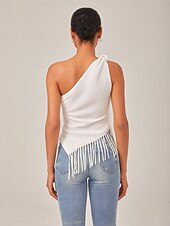 お買い得  レディース タンクトップ＆キャミソール-女性用 ホワイト エレガント 日常 ワンショルダー 夏