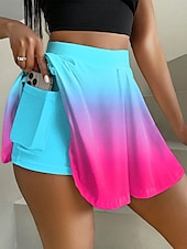 billige Grafiske skjørt-Kvinners kort skjørt culottes mote tilfeldig mini høy midje skjørt grafisk gradient mikroelastisk daglig hvit blå regnbue rose rød sommer strikket polyester