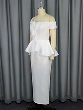 cheap Little White Dresses-Wedding Dresses Mermaid / Trumpet Off Shoulder Sleeveless Ankle Length Satin Bridal Gowns With Solid Color