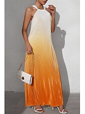 abordables Arte &amp; Diseño Vestidos-Mujer Vestido Midi Vestido de cuello halter Moda Clásico Vacaciones Diario Festivos Ajuste regular Gradiente de Color Sin Mangas Cuello halter Rojo Naranja Marrón Verano