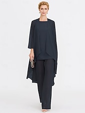 billiga Mammas byxdräkter-Strand Bröllop Jumpsuit/Byxdräkt 3 Delar Mor Till Brud Bröllops Gäst Elegant Plus Size Inkluderat Bateau Hals Golvlängd Chiffon Ärmlös Jacka es med Enfärgade Färger