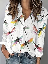 economico Animali Tops-Camicia da donna a maniche lunghe con bottoni camicetta grafica animale casual colletto regolare top da lavoro quotidiano bottone stampa bianca estate primavera autunno