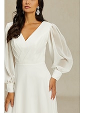 economico Abiti bianchi-Abiti da sposa Linea ad A Scollo a V Manica Lunga Lunghezza alla caviglia Chiffon Abiti da sposa Con Tinta unita 2025