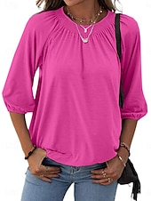 abordables Hauts Unis pour Femmes-Femmes T-shirt Uni Mode Moderne Manche 3/4 Col ras du cou Hauts Réguliers Quotidien Noir Blanche Rose Claire Vin Vert Véronèse Été