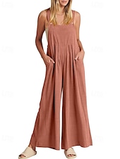 olcso hivatalos jumpsuits-női normál kantáros overál utcai viselet egyszínű ujjatlan U-nyakú zsebes utcai mindennapi normál szabású fekete sárga világoszöld nyári