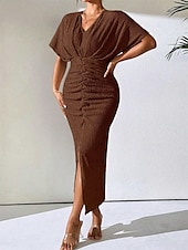 abordables Robe Simple-Femmes Robe Midi Robe de Soirée Robe d&#039;été Mode Classique Moderne Extérieur Vacances Fête Coupe régulière Uni Sans manches Col en V Noir Marron Abricot Été