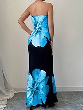 cheap Elegant Floral Dresses-Women&#039;s Long Dress Maxi Dress Prom Dress Bodycon Summer Dress Elegant Fashion Party Holiday Date Regular Fit Flower Sleeveless Strapless Red Blue Summer Spring