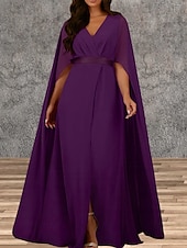 voordelige Bruiloftsgastjurken-A-Lijn Bruiloft Gast Jurken Elegante Jurk Bruiloft Gast Verloving Vloerlengte Mouwloos V Hals Herfst Bruiloft Gast Chiffon met Splits
