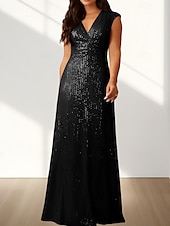 abordables Robes pour invitées de mariage-Robes de Mariée Invité Sirène  Trompette Robe Élégante Invité de Mariage Longueur de Sol Sans Manches Col en V Pailletée avec Paillettes