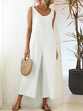 cheap Formal Jumpsuits-Women's Normal Dungarees Jumpsuit Streetwear Solid Color Sleeveless V Neck Backless Pocket Street Daily Regular Fit Black White Light Green Summer