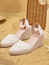 baratos Sandálias de Férias-sandálias femininas de cunha espadrille trançadas – sapatos de verão fechados com cadarço para praia, férias e roupas boho