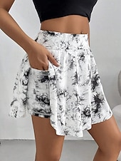 billiga Grafiska kjolar-Kvinnors kort kjol culottes slim mode casual mini hög midja kjolar grafisk tie dye stretchig daglig vit rosa grå sommar stickad polyester