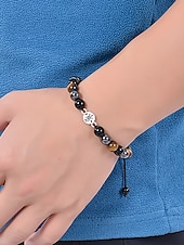 levne Pánské šperky-pánský náramek z tygřího oka a černý matný korálkový náramek s kouzlem – natahovací náramek z přírodního kamene pro cestování, dobrodružství, narozeninový dárek nebo dárek k promoci