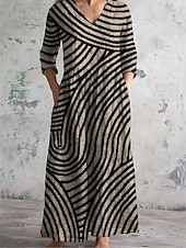 economico Abiti a Strisce e Geometrici-Per donna Abito Midi Vestito Estivo Abito Pieghettato Vacanza Casual Boho Uscire Spiaggia Abito Estivo Floreale Grafico Manica 3/4 Scollo a V Marrone Scuro Blu Verde Estate Primavera