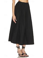 abordables Jupes unies-Femmes Jupe Évasé Mode Maxi Taille Basse Jupes Uni Avec Poches Micro-Élastique Vacances Rue Noir Blanche Champagne Beige Été Mélange Lin-Coton