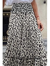 levne Grafické sukně-Dámské Sukně Čechy Módní Cikánský Maxi Střední vzestup Sukně Leopard Tisk Lehce elastické ulice Běžné / Denní Černá Léto Polyester