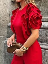 cheap Pantsuits &amp; Jumpsuits-Jumpsuits Evening Gown Vintage Dress Semi Formal Wedding Guest Floor Length Sleeveless Crew Neck Stretch Crepe with Ruffles