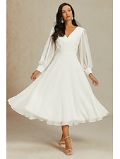 economico Abiti bianchi-Abiti da sposa Linea ad A Scollo a V Manica Lunga Lunghezza alla caviglia Chiffon Abiti da sposa Con Tinta unita 2025