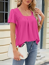 ieftine tricou simplu-Tricou pentru Femei Culoare Uniformă Grafică Simplă Modă Stilat Clasic Mâneci Scurte Gât Pătrat Ținute Zilnice Weekend Alb Roz Violet Fuchsia Vară Primăvară