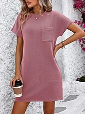 cheap Plain Dress-Women&#039;s Mini Dress T Shirt Dress Tee Dress Solid Color Summer Dress Casual Daily Regular Fit Graphic Short Sleeve Crew Neck Black Pink Blue Green Summer