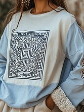 tanie Koszule-Damskie Koszule lniane Koszula Boho Nadruk Geometryczny Równina Codzienny Elegancki Podstawowy Długi rękaw Półgolf Zwykłe topy Codzienny Praca Święto Niebieski Biały Khaki Pomarańczowy Wiosna Jesień