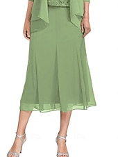 abordables Longueur du plancher-Ensembles de Robes Robe de Mère de Mariée  Élégant Simple Col carré Longueur thé Polyester Manche 3/4 avec Couleur Unie 2025
