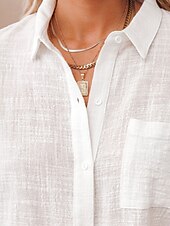 economico Camicie-Per donna Camicie di cotone e lino Blusa Semplice Moderno Casual Manica Corta Colletto a Camicia Top Regolari Ferie Uscire Bottoni Tasca Nero Bianco Rosa Estate