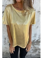billige Plain t-skjorte-Dame Bluse عادي Moderne Kortermet Crew-hals Vanlige topper Ferie Ut på byen Svart Hvit Navyblå Lilla Gull Sommer