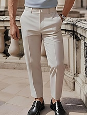 cheap Dress Pants-Men&#039;s Cotton Pants Chinos Slacks Buttons Pocket Plain Comfort Formal Party Work Fashion Classic Style Black White Micro-elastic