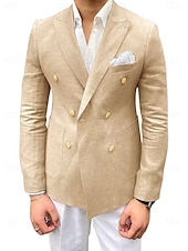baratos Blazer de linho-Blazer Masculino de Linho Casuais Moda Verão com Cor Sólida Preto Rosa Caqui Ajuste Sob Medida com Botões Duplos