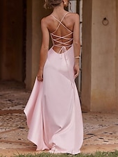 billiga Balklänningar-Havfrue  trumpet Quinceanera klänningar Elegant klänning bröllop bröllopsgäst golvlång utan ärm spaghetti axelrem polyester rygglös med spricka