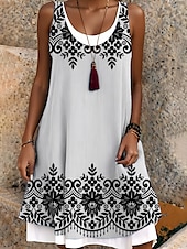 abordables Vestidos Florales Impresos-Mujer Vestido Midi Vestido de Tanque Moda Clásico Exterior Diario Fin de semana Ajuste regular Graphic Letra Sin Mangas Cuello Barco En blanco y negro Verano Primavera Otoño
